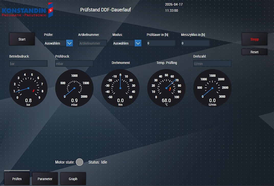 Das Bild zeigt eine Computergrfaik von einem DDF Prüfstand Dauerlauftest