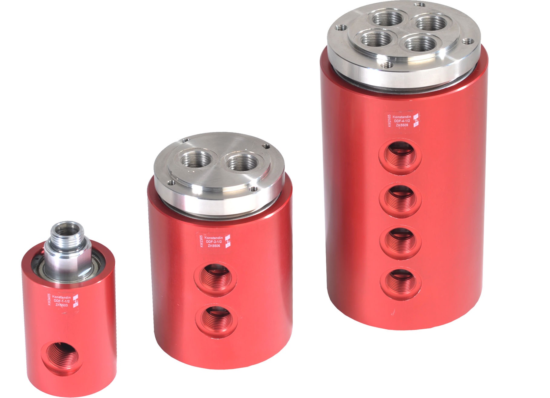 Drei unterschiedliche Ausführungen von Standard Drehdurchführungen der Firma Konstandin GmbH