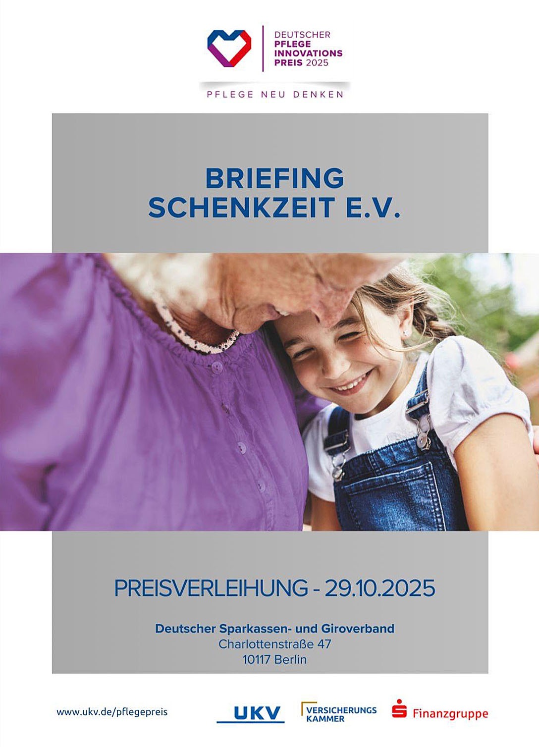 Briefing-Flyer für schenkzeit e.V. bei der Preisverleihung 2025